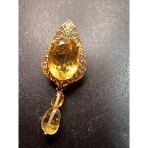 Citrine Enhancer Pendant Gold Over 925 w/ White Topaz & Citrine Drops